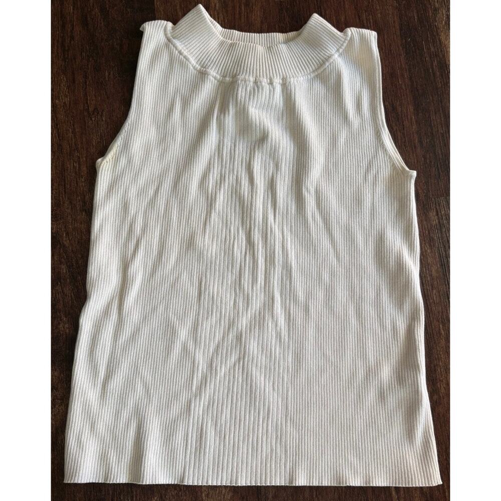 Josephine Chaus Ivory Silk-Blend Mock Neck Tank Top Sweater - Size Medium (M)